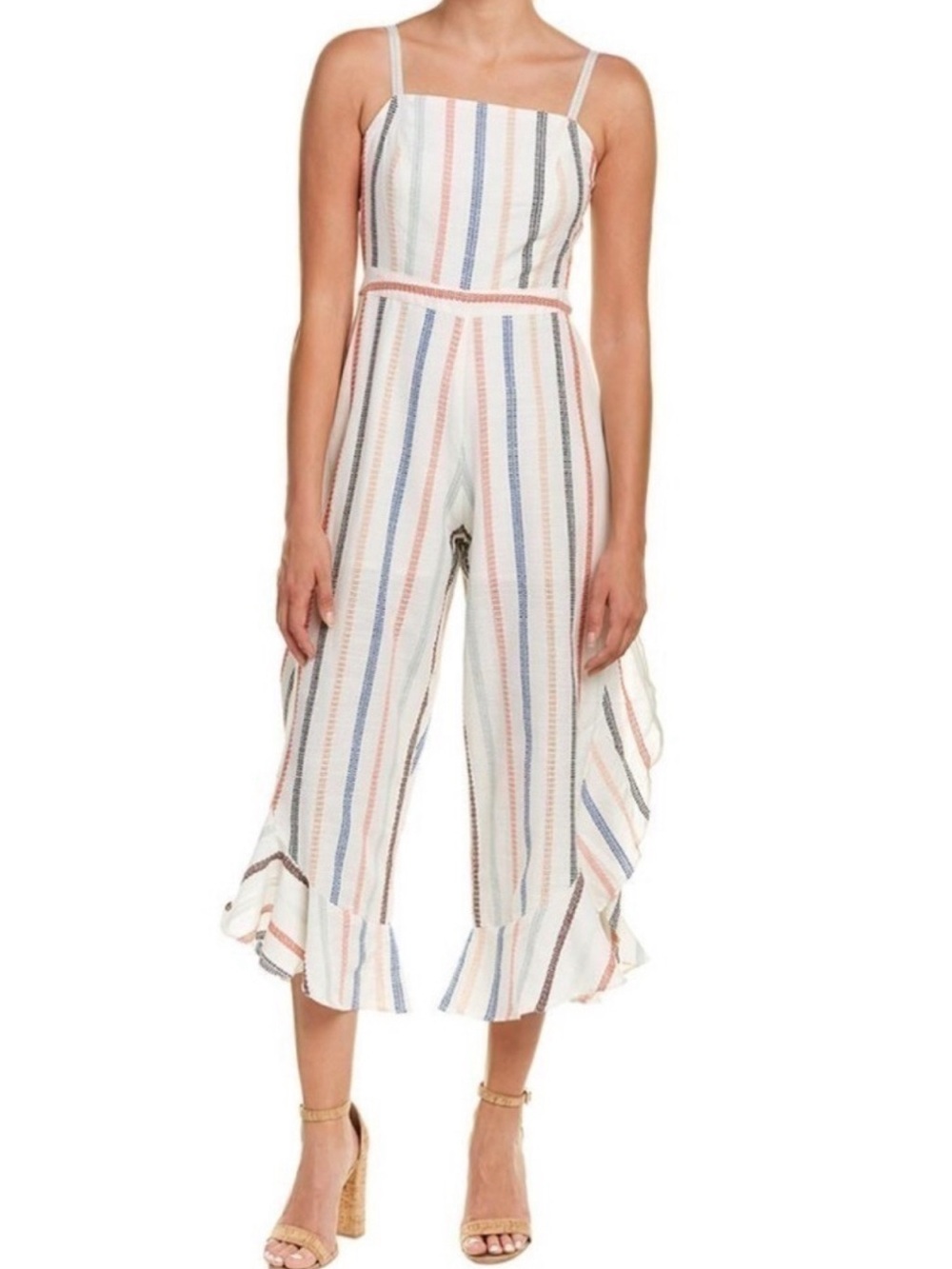 Anthro x Red Carter Everly Stripe Ruffled Wide-Leg Jumpsuit size M
